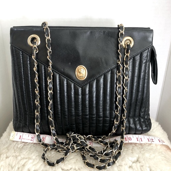 Fellini Italia Tote Quilted Cameo Black Leather Size Large - Picture 2 of 12